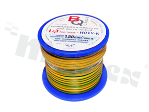 Single wire LGY/H05V-K; with copper multi-strand; yellow/green; cross section 1.50mm2; AWG 16; 500V; -40+105 deg.C; 10m.