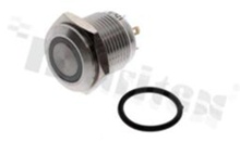 Push button switch; bistable; 16mm; solder terminals; stainless steel; ring green illumination; IP67