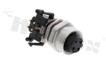 Receptacle M12; A-code; metal; 4 pins; female; 2A; for panel; right-angle; front side nut; PCB; IP67
