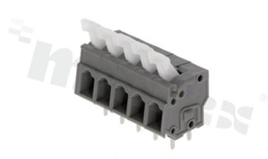 Listwa zaciskowa do PCB; w rastrze 5.00mm; 5-torowa; poziome wejście przewodu; na przewód 0.2-2.5mm2 (28-12 AWG); ze stykiem sprężynowym; szara; UL 300V/15A