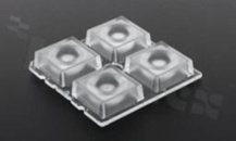 Soczewka do diod LED high power; kąt rozsyłu: 48 do 73 stopni FWHM; ilość diod: 4; rozmiar: 50x50mm; wysokość: 8.5mm; rodzaj materiału: PMMA; sposób mocowania: kołek; śruby