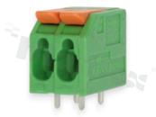 PCB terminal block; pitch 5.00mm; 2-ways; range wire 4.0mm2 (AWG 24-12); spring-loaded; green; UL 300V/20A