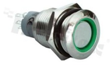 Przełącznik wandaloodporny; bistabilny; 16mm; terminale do lutowania; niklowany; podświetlenie krawędziowe zielone; LED 6V; IP67