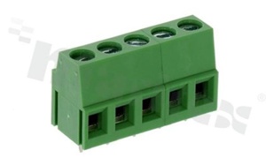 Listwa zaciskowa do PCB; w rastrze 5.00mm; 5-torowa; pionowa; na przewód 2.50mm2 (AWG 24-12); z ruchomą osłoną przewodu; ze śrubami na wkrętak płaski; klatka mosiężna; zielona; UL 300V/15A, TUV 250V/18A