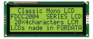 Display LCM; LCD character; 20x4 chars; STN positive yellow-green Y/G ;LED yellow-green Y/G backlight; view 06:00; 5.0 V; additional font English-Japanese;