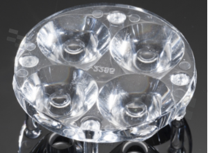 Lens for LED high power; angle: 10 to 21 degrees FWHM; Number of LEDs: 4; Dimensions: round 34mm; Height: 10.7mm; meterial: PMMA; Fastening: glue; pin
