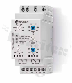 Electronic voltage monitoring relay for three-phase applications (380-415VAC); 2 changeover contact 8A DPDT; coil voltage 400VAC; coil power 11VA; 8A/250VAC; mounting: screw terminals, DIN-Rail