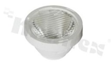 Soczewka do diod LED high power; kąt rozsyłu: owalny 20 x 37 stopni FWHM; ilość diod: 1; rozmiar: okrąg 23.5mm; wysokość: 15.8mm; rodzaj materiału: PMMA; sposób mocowania: pierścień mocujący; ramka