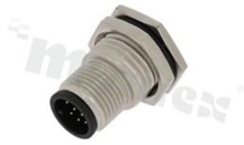 Gniazdo M12; kodowanie A; 12-stykowe; męskie; 1.5A; na panel; z nakrętką z przodu; lutowane; IP68