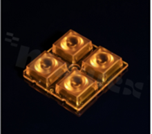 Lens for LED high power; mid power; angle: 25 degrees FWHM; number of LEDs: 4; dimensions: 50x50mm; height: 8.5mm; material: PMMA; fastening: glue, pin, screw