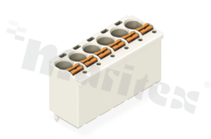 Listwa zaciskowa do PCB; w rastrze 5.00mm; 5-torowa; pionowe wejście przewodu; na przewód 2.50mm2 (24-12 AWG); ze stykiem sprężynowym; szara; UL: 300V/15A