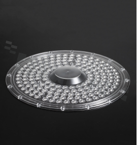 Soczewka do diod LED mid power; kąt rozsyłu: 62 do 76 stopni FWHM; ilość diod:80; rozmiar: okrąg 300mm; wysokość: 20mm; rodzaj materiału: PMMA; sposób mocowania: śruby