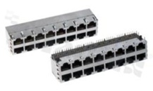 Listwa dwurzędowa; 2x8 gniazd RJ45; ekranowane; 8-stykowe; montaż: THT; kątowe; gabaryt 8; grubość pokrycia 6u" Au