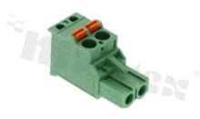 Pluggable terminal block; 5.08mm pitch; 2-ways; female; for wire 2.50mm2 (26-12AWG); R/A; p.bronze contacts; spring clamp; brass cage; UL 300/10A TUV 320/20A