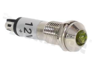 Lampka sygnalizacyjna; 8mm; terminale do lutowania; stal nierdzewna; podświetlenie żółte; LED 12V
