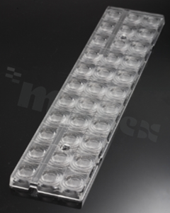 Lens for LED high power; angle: 82 to 95 degrees FWHM; Number of LEDs: 33; Dimensions: 61x286mm; Height: 8.5mm; meterial: PMMA; Fastening: screw