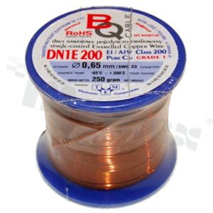 Insulated winding wire; with one layer of enamel insulation; diameter 0.65mm; SWG 23; -65+200 deg.C; 87m; 250g.