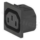 Gniazdo zasilające AC IEC 60320 F, klasa ochronności I; montaż: do panela 1mm, zatrzaskowe; wyprowadzenia do PCB; kolor czarny; IP40; 10A, 250VAC