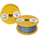 Przewód pojedynczy LGY/H05V-K; z wielodrutową miedzianą żyłą; szary/czarny; przekrój 0.35mm2; AWG 22; 500V; -40+105 st.C; 200m.