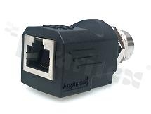 Amphenol Adapter RJ/M12; Cat 5E; straight; RJ: shielded; 8pins; IP65; M12: 4pins; D code; male; IP68