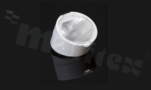 Reflector for LED high power; angle: asymmetric; Number of LEDs: 1; Dimensions: round 22mm; Height: 16.1mm; meterial: PMMA; PC; Fastening: tape; pin