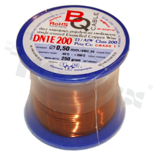 Insulated winding wire; with one layer of enamel insulation; diameter 0.50mm; SWG 25; -65+200 deg.C; 140m; 250g.