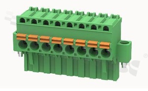 Listwa zaciskowa rozłączalna; w rastrze 5.00mm; 8-torowa; żeńska; na przewód 2.50mm2 (26-12AWG); kątowa; z zaciskiem sprężynowym;  z zaczepem śrubowym; styki z fosforobrązu; stalowa klatka; UL 300/10A TUV 320/20A