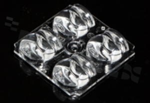 Soczewka do diod LED high power; mid power; kąt rozsyłu: asymetryczny ; ilość diod: 4; rozmiar: 50x50mm; wysokość: 11mm; rodzaj materiału: PMMA; sposób mocowania: śruby