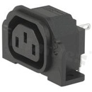 Gniazdo zasilające AC IEC 60320 F, klasa ochronności I; montaż: do panela, śrubowy od tyłu; wyprowadzenia do PCB; kolor czarny; IP20; 10A, 250VAC