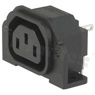 Gniazdo zasilające AC IEC 60320 F, klasa ochronności I; montaż: do panela, śrubowy od tyłu; wyprowadzenia do PCB; kolor czarny; IP20; 10A, 250VAC