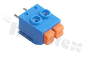 Listwa zaciskowa do PCB; w rastrze 5.00mm; 3-torowa; poziome wejście przewodu; na przewód 1.00mm2( 22-18 AWG); niebieska; ze stykiem sprężynowym; UL 300V/8A