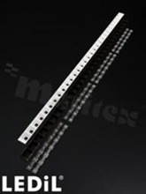 Lens for LED mid power; angle: 50 to 66 degrees FWHM; Number of LEDs: 14; Dimensions: 280x40mm; Height: 20.3mm; meterial: PMMA; Fastening: pin; screw; clips