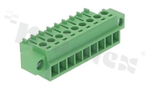 Listwa zaciskowa rozłączalna; w rastrze 3.81mm; 9-torowa; żeńska; na przewód 1.5mm2(28-16AWG); kierunek wtykania równoległy do osi przewodu; z zaczepem śrubowym; styki z fosforobrązu; mosiężna klatka przewodu; UL 300V/10A