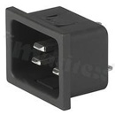 Złącze zasilające AC IEC 60320 C20, system V-Lock, klasa ochronności I; montaż: do panela 1mm, zatrzaskowe; wyprowadzenia konektorowe QC 6,3x0,8mm; kolor czarny; IP30; 16A, 250VAC
