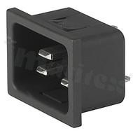 Złącze zasilające AC IEC 60320 C20, system V-Lock, klasa ochronności I; montaż: do panela 3mm, zatrzaskowe; wyprowadzenia konektorowe QC 6,3x0,8mm; kolor czarny; IP30; 16A, 250VAC