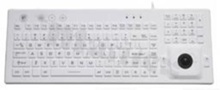 Klawiatura silikonowa IP68; 106 klawiszy; trackball; podświetlenie LED;  klawisz "on/off"; powłoka antybakteryjna; wymiary 390 x 140 x 15 mm; interfejs USB