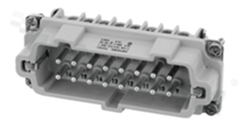 Wkład z serii C146 E; męski; 16+PE piny; skręcane; 19A; 500V; przewód 0.5-4 mm2; z ochroną kabla; styki srebrzone