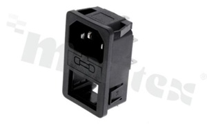 Connector: AC supply with space for rocker switch; male; straight; for panel-with screwless terminal (Push-In); terminals 4.8x0.8mm; fuse size 5,2x20mm (additionally equipped); fusedrawer included; 10A/250VAC