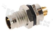 Gniazdo M8; bez klucza pozycyjonującego; 4-stykowe; męskie; 3A; proste; na panel; z nakrętką od przodu; lutowane; IP67