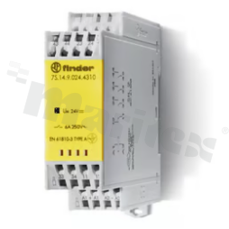 Przekaźnik bezpieczeństwa; wymuszone przełączanie; 4 zestyki 6A (2Z + 2R); 6A/250VAC; napięcie cewki 24VDC; moc cewki 1W; -40÷70°C; IP20; zaciski śrubowe; na szynę DIN