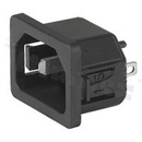 Złącze zasilające AC IEC 60320 C18, klasa ochronności II; montaż: do panela 3mm, zatrzaskowe; wyprowadzenia konektorowe QC 4,8x0,8mm; kolor czarny; IP30; 10A, 250VAC
