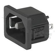 Złącze zasilające AC IEC 60320 C18, klasa ochronności II; montaż: do panela 3mm, zatrzaskowe; wyprowadzenia konektorowe QC 4,8x0,8mm; kolor czarny; IP30; 10A, 250VAC