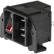 Gniazdo zasilające IEC C14 z 2-polowym przełącznikiem kołyskowym; męskie; montaż: do panela, przykręcane; do PCB; IP40; 10A/250VAC; podświetlane zielone