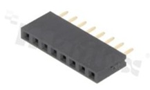 Listwa stykowa do PCB; w rastrze 2.54 mm; 1x8 styków; montaż: THT; żeńska; prosta; jednorzędowe
