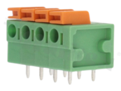 Listwa zaciskowa do PCB; w rastrze 5.08mm; 4-torowa; poziome wejście przewodu; na przewód 0.2-1.50mm2 (AWG 16-22); ze stykiem sprężynowym; zielona; UL 300V/10A