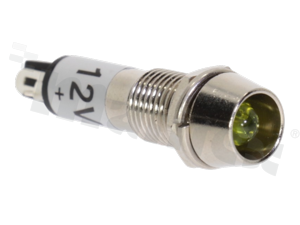 Lampka sygnalizacyjna; 8mm; terminale do lutowania; stal nierdzewna; podświetlenie żółte; LED 12V