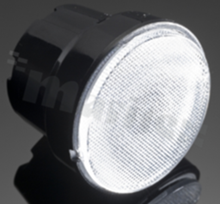 Reflector for LED high power; angle: 28 to 31 degrees FWHM; Number of LEDs: 1; Dimensions: round 38mm; Height: 29.2mm; meterial: PMMA; PC; Fastening: tape; pin