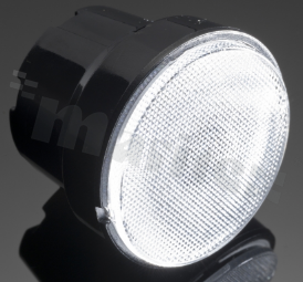 Reflector for LED high power; angle: 28 to 31 degrees FWHM; Number of LEDs: 1; Dimensions: round 38mm; Height: 29.2mm; meterial: PMMA; PC; Fastening: tape; pin