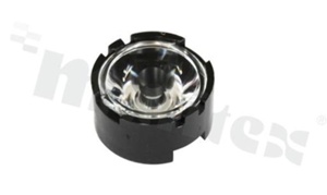 Soczewka do diod LED high power; kąt rozsyłu: 27 stopni FWHM; ilość diod: 1; rozmiar: okrąg 13.5mm; wysokość: 6.65mm; rodzaj materiału: PMMA; sposób mocowania: ramka;czarny holder