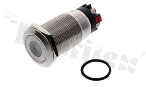 Push button switch; bistable; 19mm; screws terminals; stainless steel; dot red illumination; IP67.